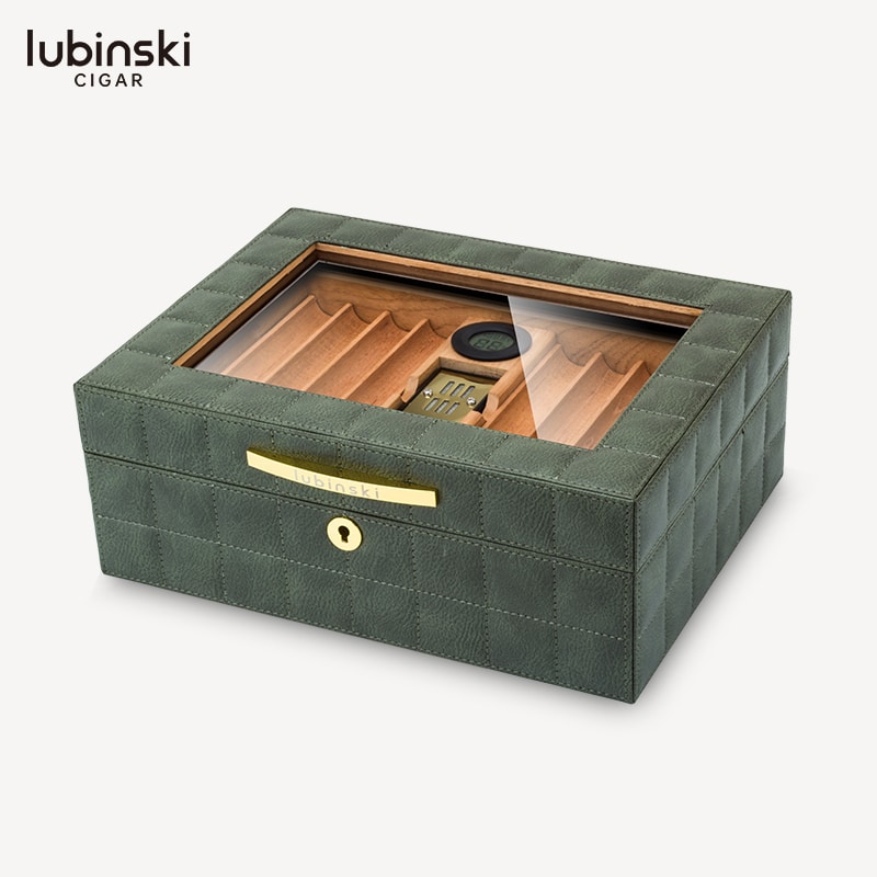 LUBINSKI HUMIDOR LEATHER PATTERN WITH CLEAR TOP 50 CAPACITY Sydney