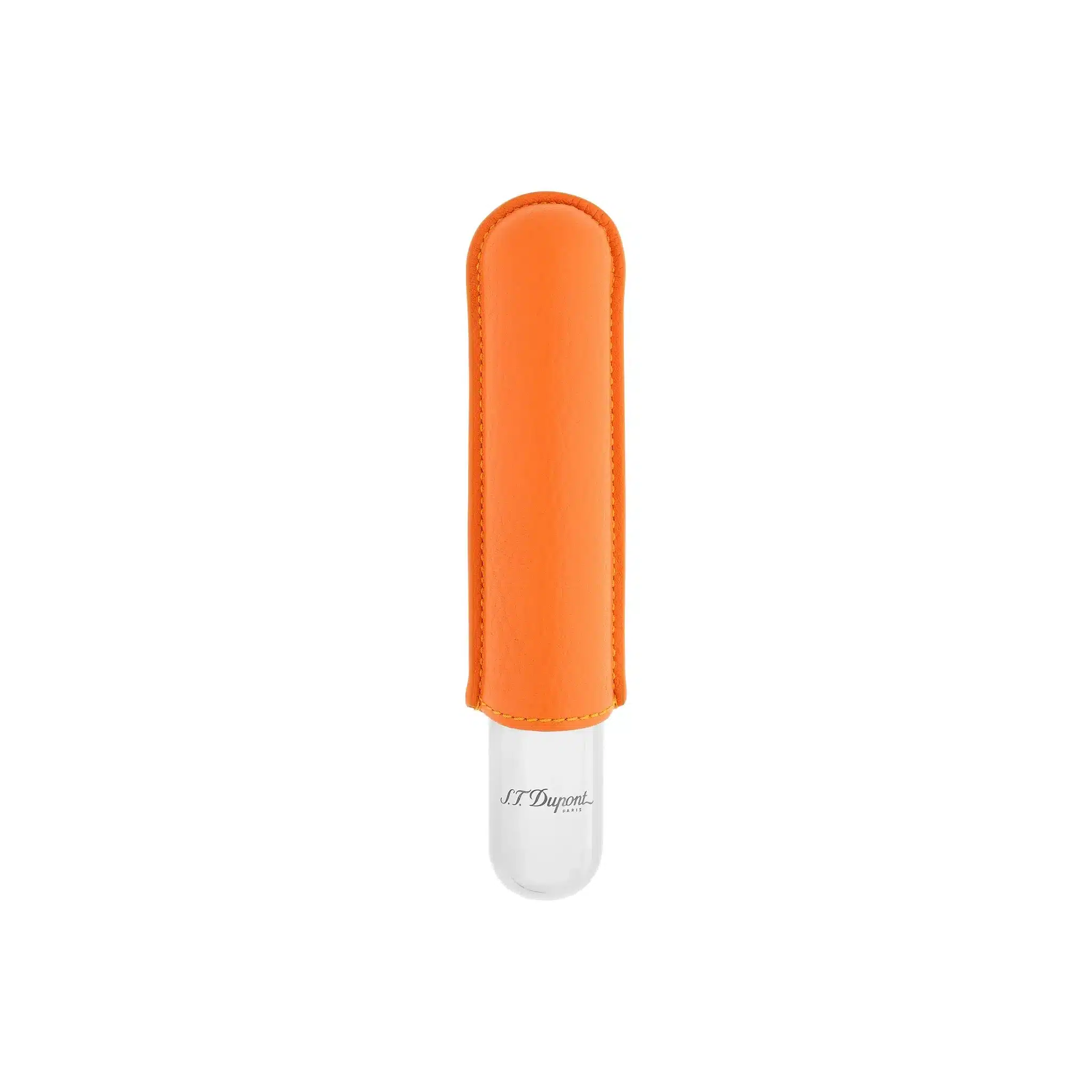 St Dupont Single Cigar Case Leather Orange/Chrome
