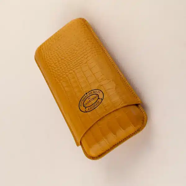 HABANOS S.A. adjustable leather cigar case Partagas Mustard 3 cigars